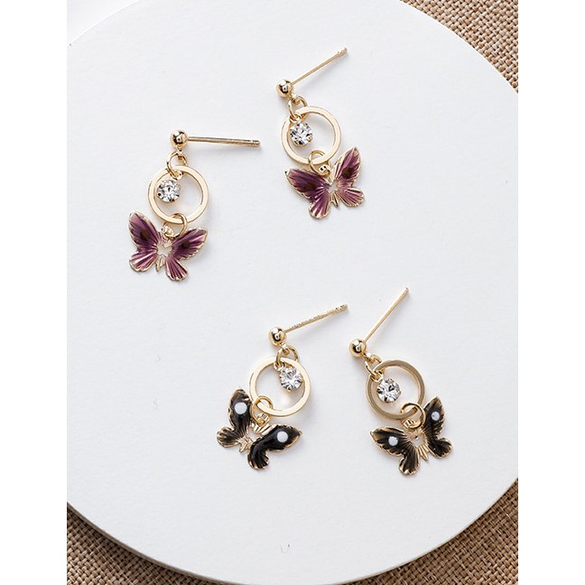 LRC Anting Tusuk Fashion Purple Butterfly Earrings D42762