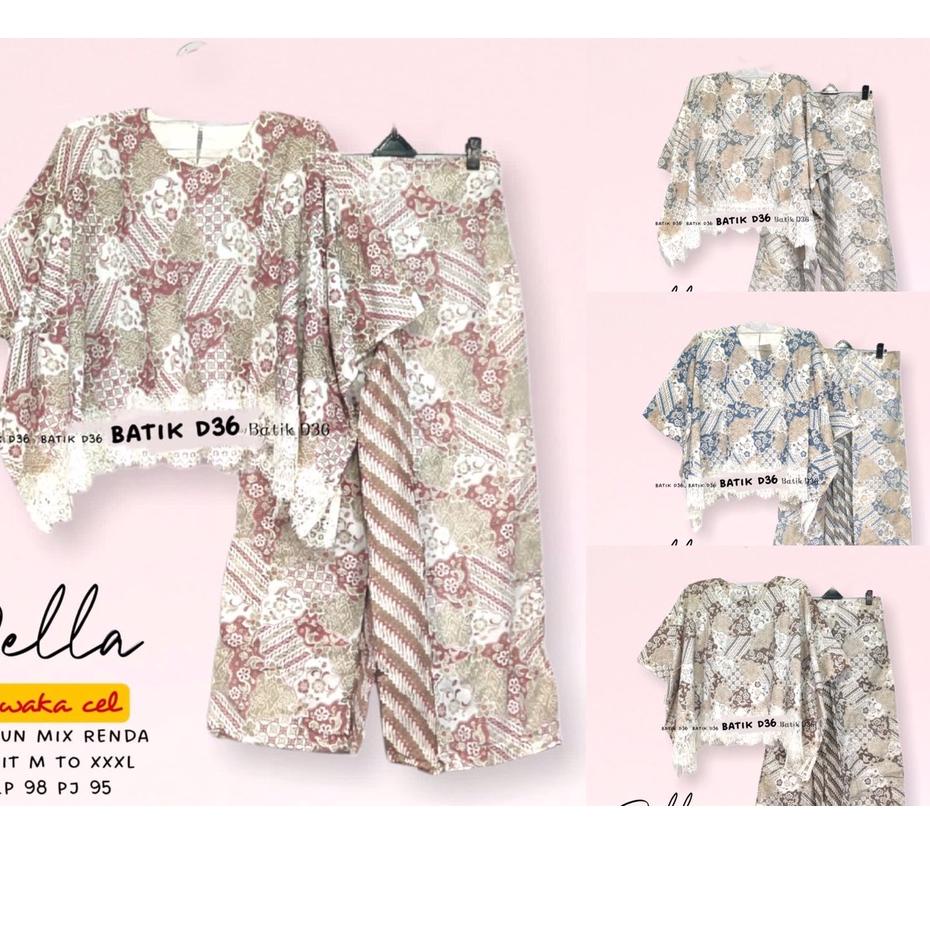 Model Baru.. BISA PISAH - Setelan Della Waka Celana Sekarjagat Batik Soft Jumbo Renda Kulot Layer Ka