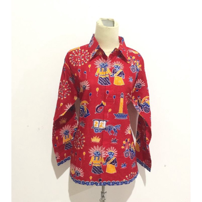 (PO 1-2 MINGGU) Kemeja Batik Ondel-Ondel Tangan Panjang Anak Perempuan / Atasan Seragam sekolah SD S