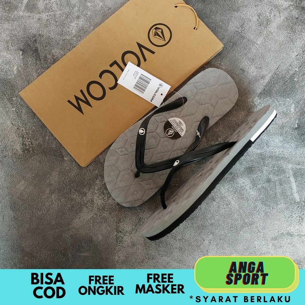 SANDAL PRIA JEPIT VOLCOM / SENDAL DISTRO KASUAL COWOK CEWEK / SANDAL SURFING MOTIF SEGITIGA ABU