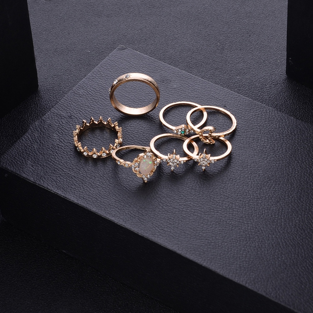Hu Hu Hu Hu Hu Alat Bantu Pasang Kacamata♡ 13pcs / Set Cincin Buku Jari Aneka Bentuk Gaya Boho Untuk Wanita