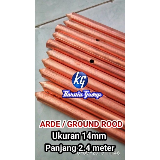 BESI ARDE 14mm PANJANG 2.4M GROUNDING /GROUND ROOD LISTRIK ANTI PETIR LAPIS TEMBAGA