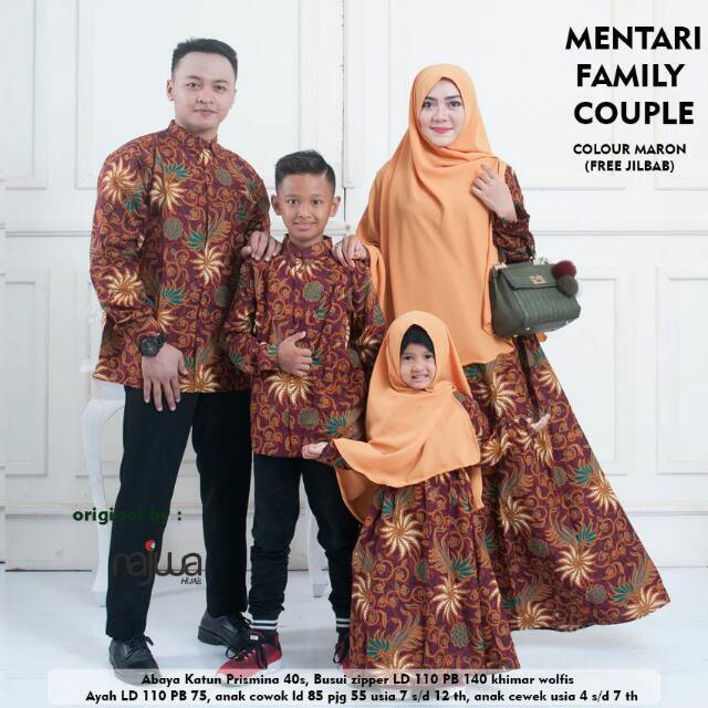 Couple batik family lengkap ayah ibu anak laki dan perempuan.sarimbit keluarga muslim modern elegant