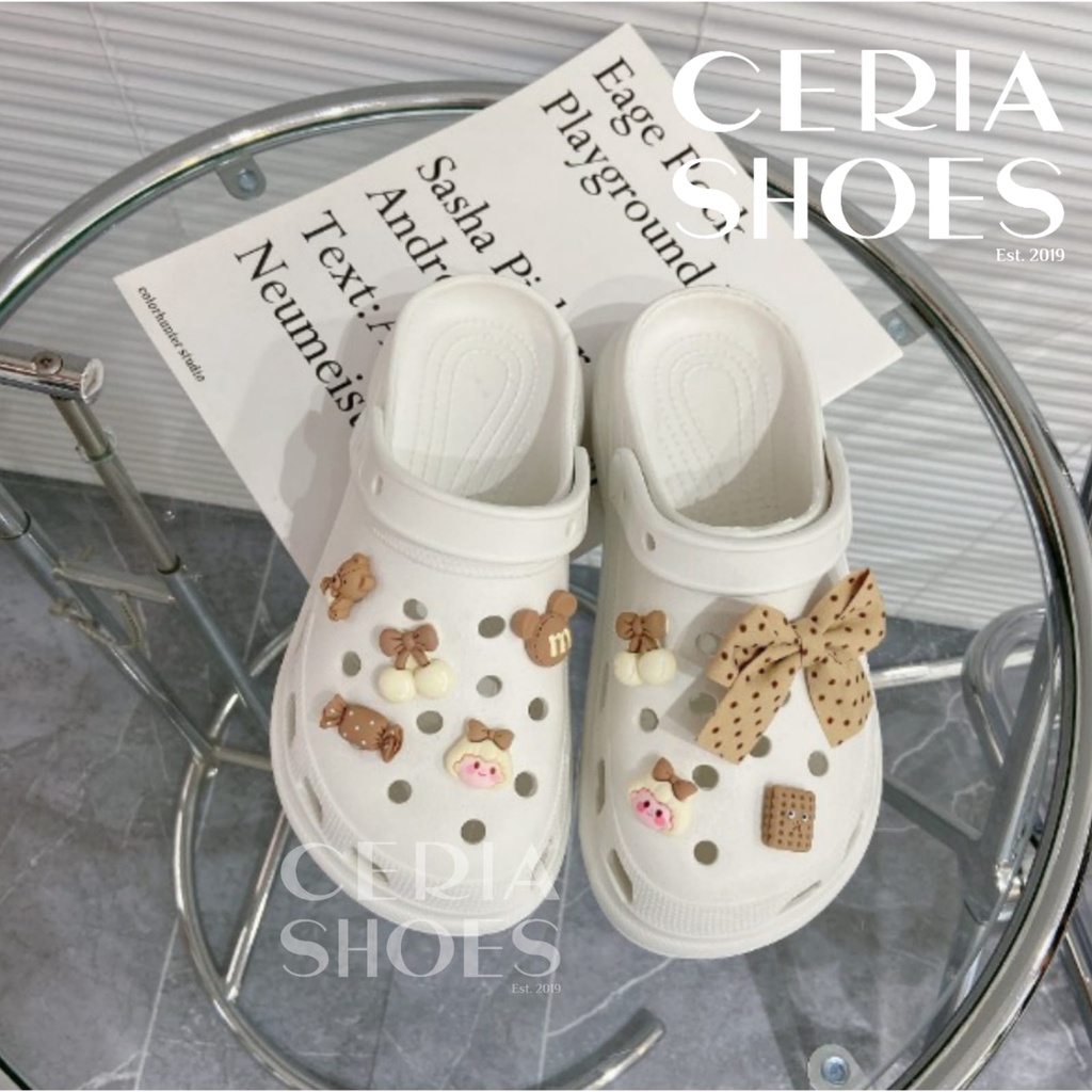 EVA Sandal Slop Slip On Wanita Bahan Karet Spons EVA Korean Super Ringan Empuk Elastis Non-Slip Sol Anti Air Candy Jibbitz Summer Sandals Import