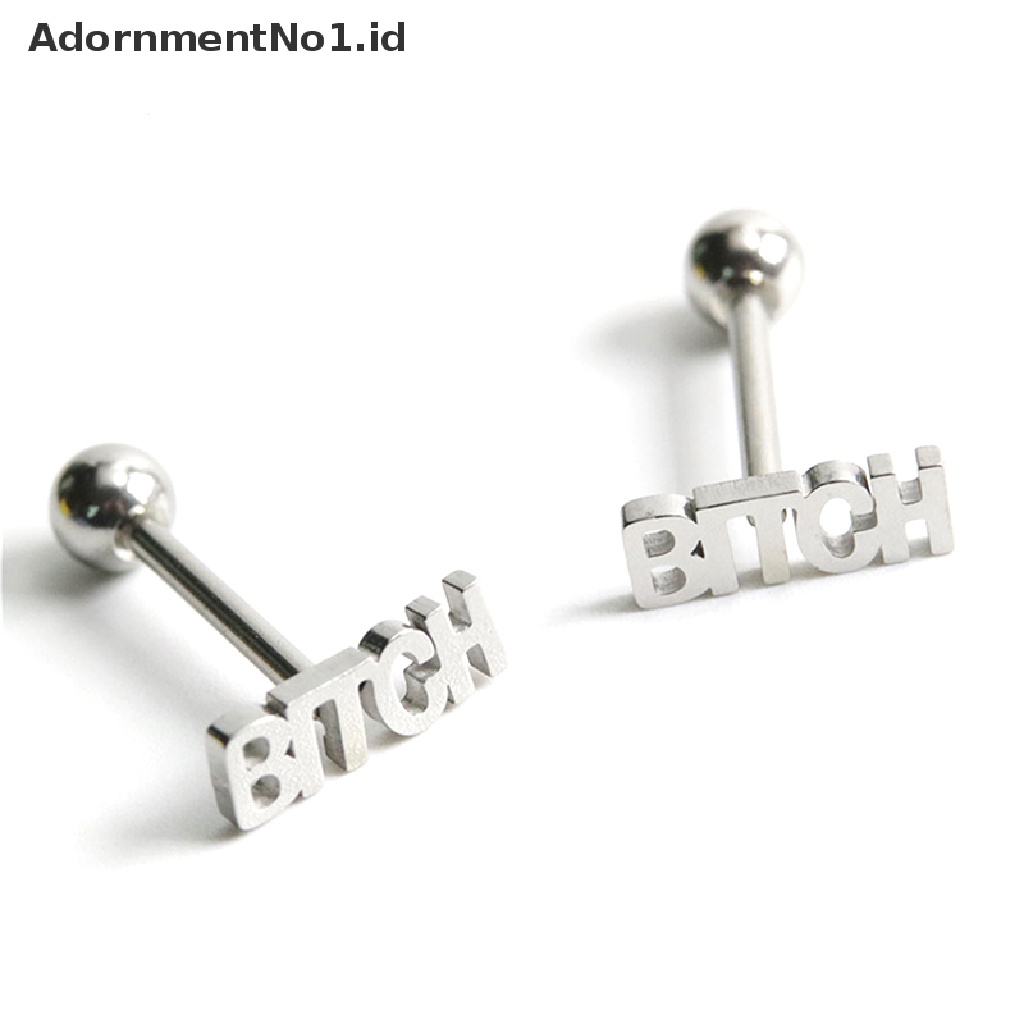 (AdornmentNo1) Cincin Tindik Lidah / Tubuh Bahan Stainless Steel Desain Barbell Gaya Punk Untuk Pria / Wanita