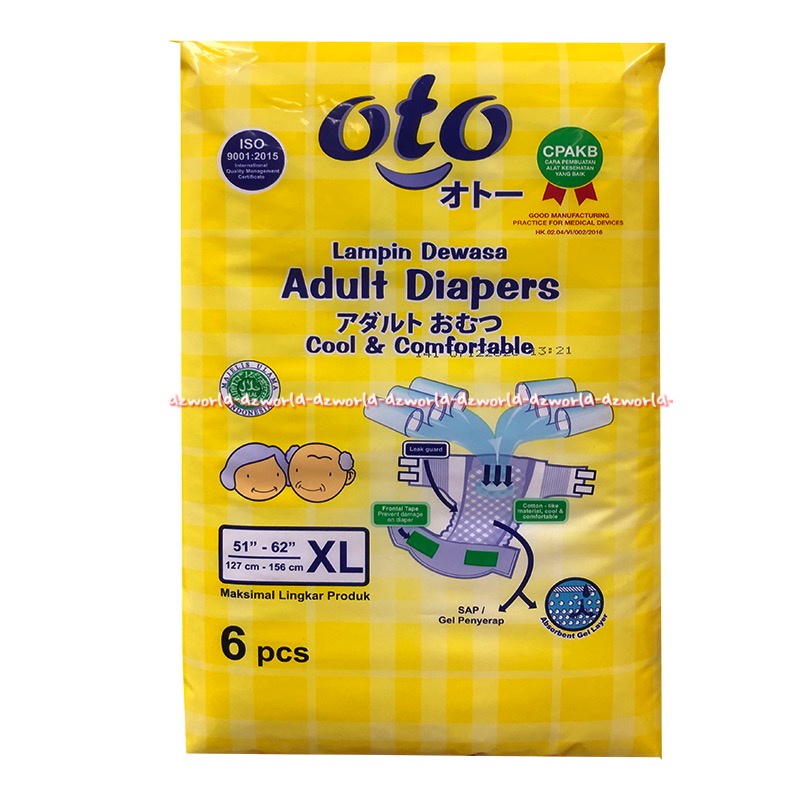 Oto Adult Diapers XL 6 Cool &amp; Comfortable Orang Tua Lampin Dewasa Popok Perekat Dewasa Orang Tua Otto kuning XL6