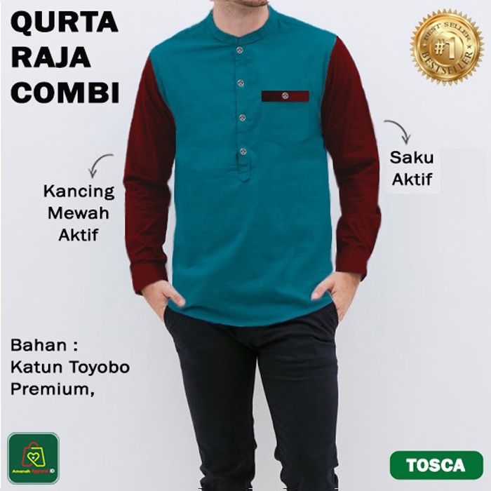 Baju Muslim Pria QURTA RAJA COMBI Lengan Panjang Bahan Toyobo Premium Size M-XXL / 26255 26257 26259 26261