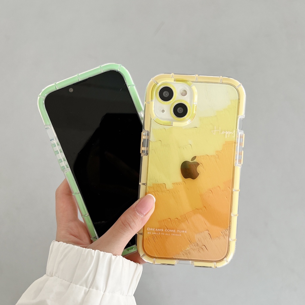 Glowing At Night Soft Case iP iPhone 11 12 13 14 Pro Max X XS XR Max Green &amp; Yellow Gradient Watercolor Casing Apple