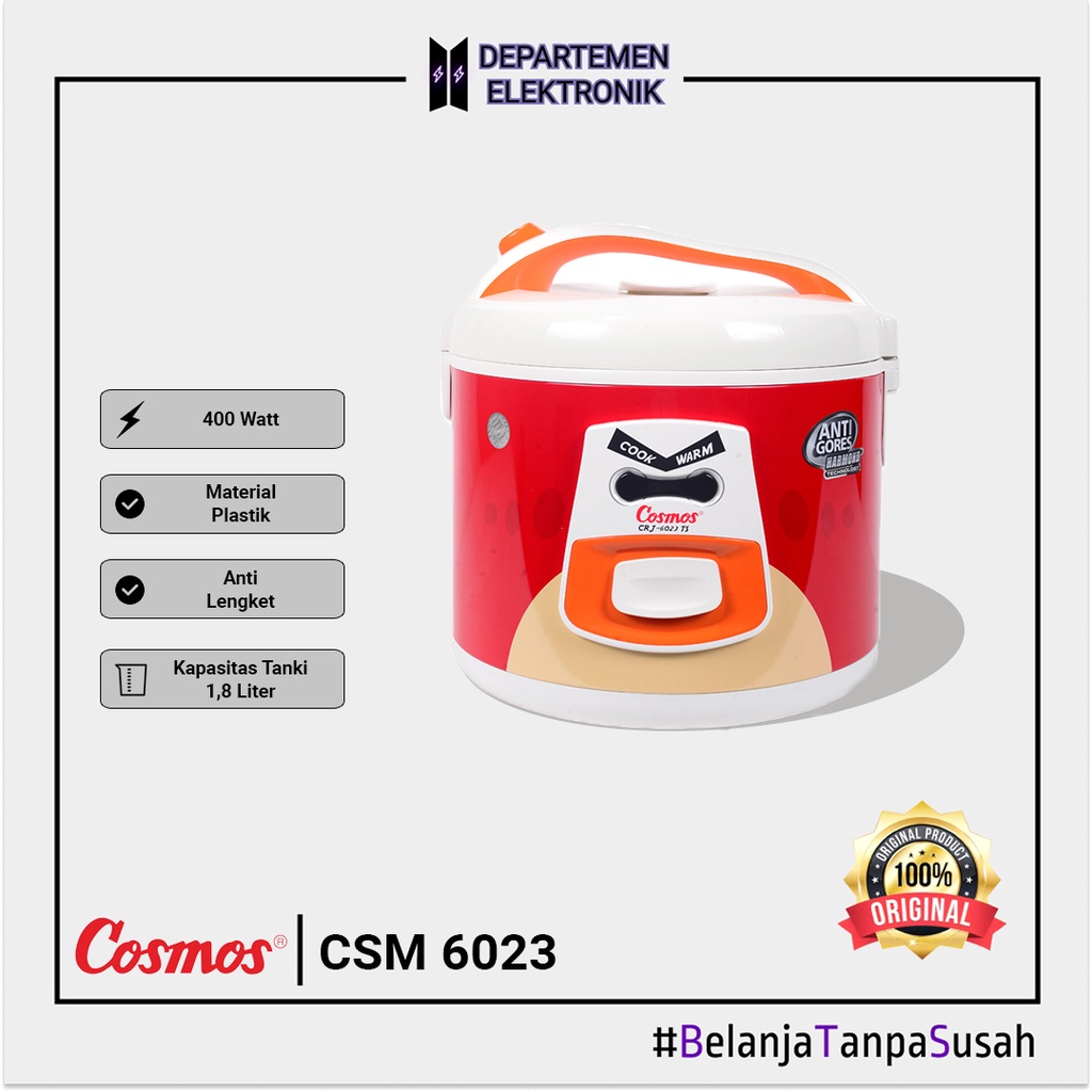 Cosmos Rice Cooker Magic com CRJ 6023 Panci Anti Gores &amp; Anti Lengket