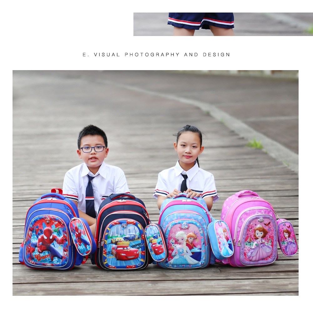 Satu7an T266 Tas Ransel Anak TK SD Motif Karakter Kartun Free Kotak Pensil Tas Punggung Sekolah Anak Backpack Nilon + Serat