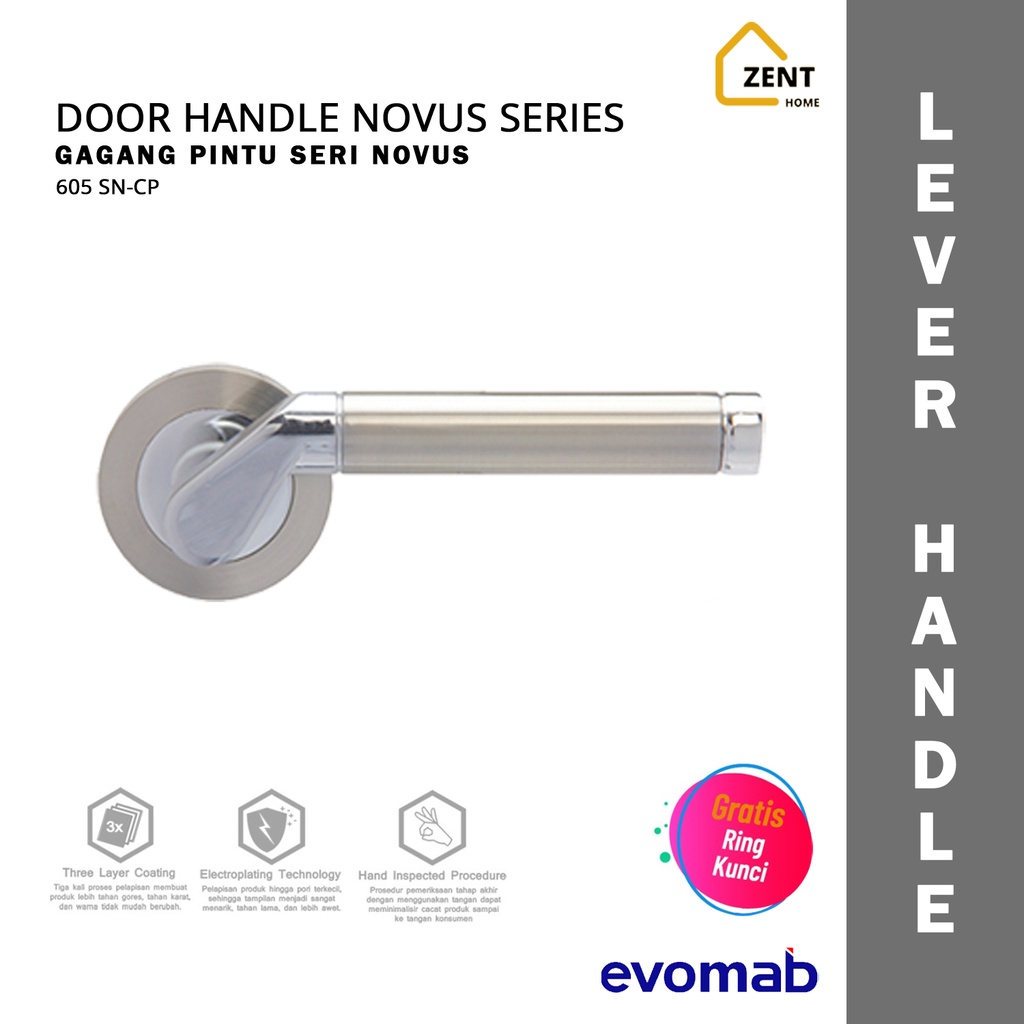 evomab Lever Handle Gagang Pintu Silver Novus 605