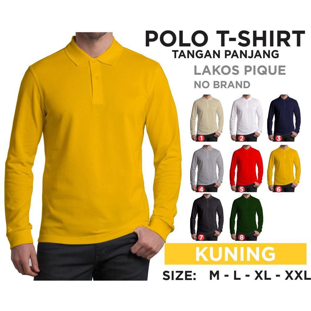 Kaos polos - Kaos kerah pria | kaos polo shirt lengan panjang ujung lengan pakai ban rib atau karet atasan baju dewasa M L XL XXL