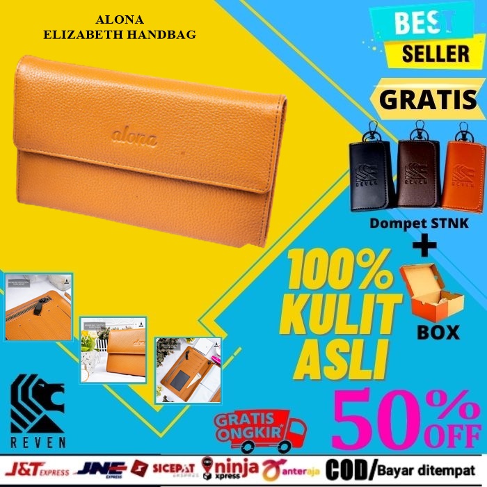 Dompet Wanita Kulit Asli Panjang Lipat Kartu Murah Terbaru Korea Kekinian Hand Bag Tas Pesta Elegan 