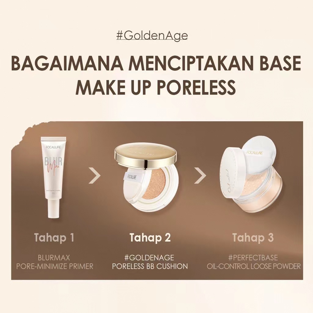 [ORI BPOM] FOCALLURE Poreless BB Cushion Foundation Full Coverage Soft Plant Extracts Waterproof Foundation #GoldenAge | FOCALLURE #GoldenAge BB Cushion Waterproof Full Coverage Poreless Foundation Waterproof Matte Compact Powder Facial Makeup | FA198