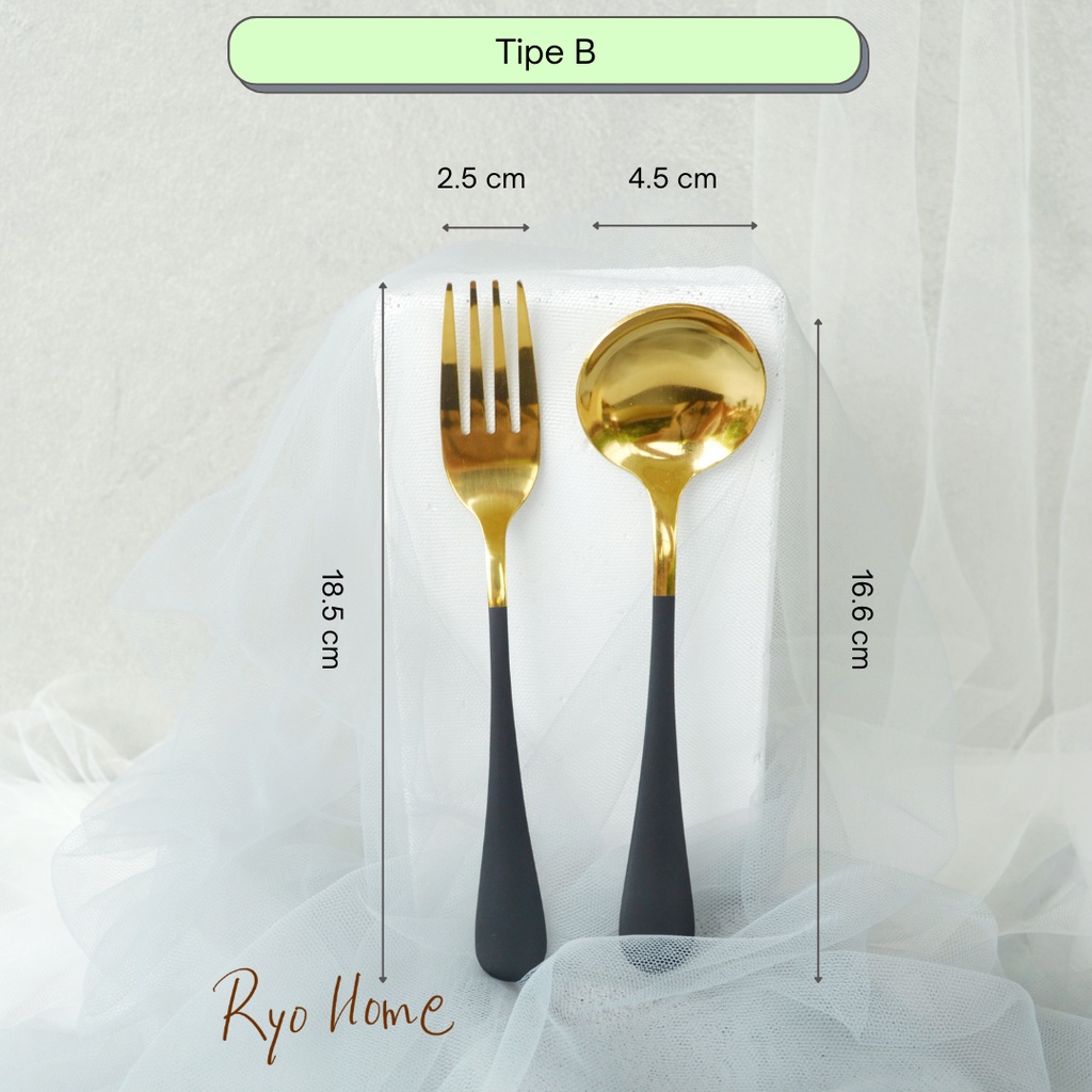 [ RYO ] DIN SENDOK GARPU Alat Makan Stainless steel / 21,5 cm  / Peralatan Dapur / Cutlery Set / Spoon Fork /-4