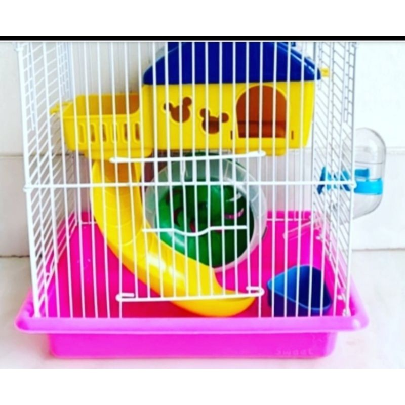 Kandang hamster tingkat susun hamster gerbil jeruji besi set lengkap-Kandang tingkat