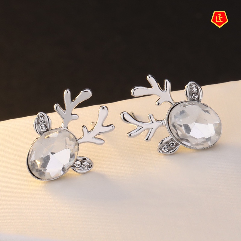 [Ready Stock]Women's Multi-Color Antlers Crystal Stud Earrings