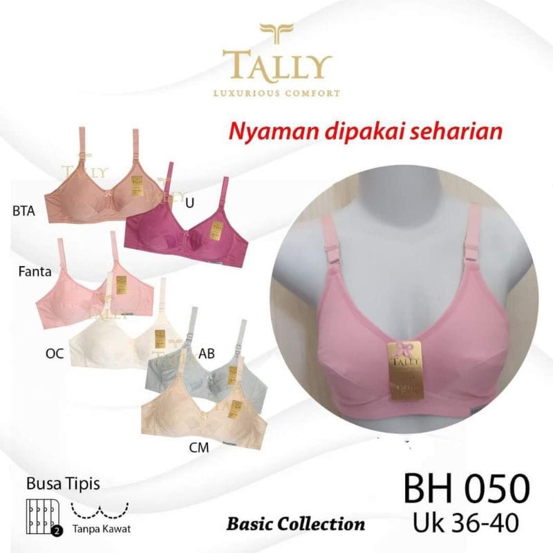 Bra Cup B Halus Busa Tipis &amp; Tanpa Kawat Tally / BH Busa Tipis &amp; Kait 2 Tally BH050 / BH 050