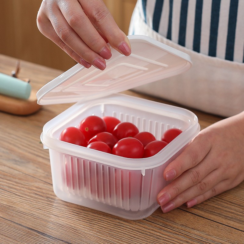 KOTAK PENYIMPANAN TEMPAT BAWANG SAYURAN BUAH DENGAN TIRISAN BOX WADAH PENYIMPANAN KULKAS