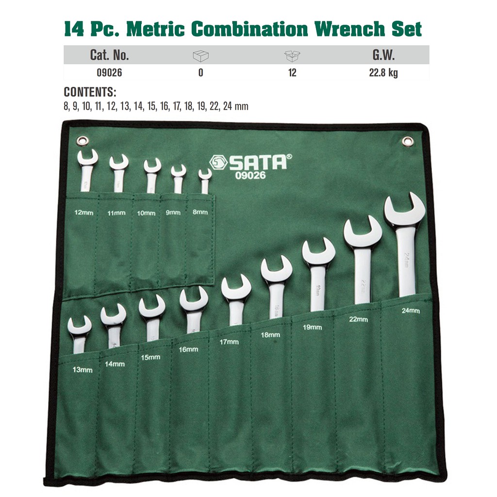 SATA TOOLS 14 Pcs Kunci Ring Pas Combination Wrench SET METRIC 09026