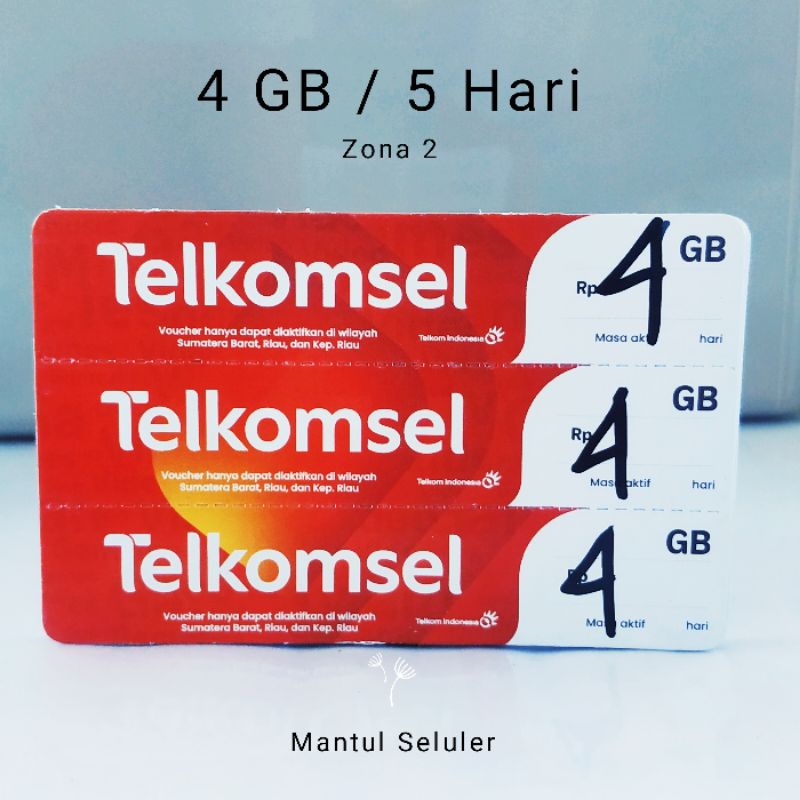 BARU Voucher Telkomsel 4 GB 5 Hari Zona 2 Sumbagteng.