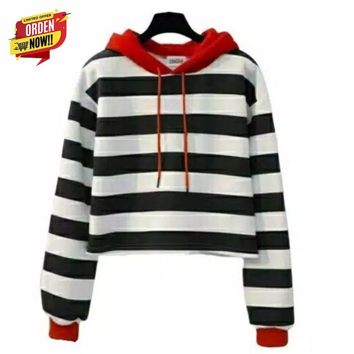 Sweater Wanita Tom Jerry + Masker Import Stretch Melar Sweat Shir GO847 Sweater Crop Hoodie Stevi