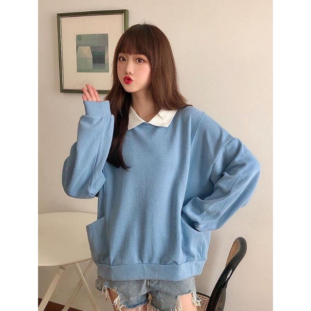 Lutest Oversize Sweater Kerah Wanita Bahan Fleece Korean style