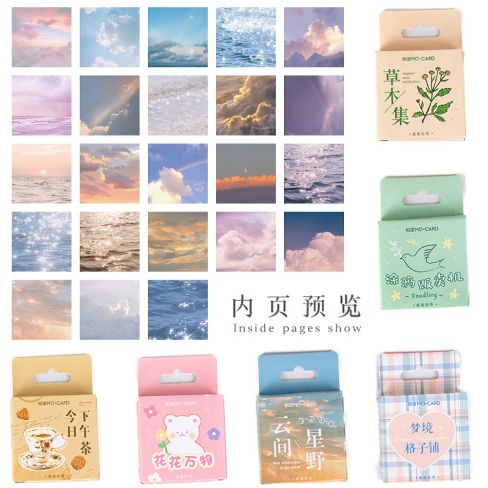 46Pcs/Box Sticker Clouds Oceans Photo Sticker DIY Journal Scrapbooking Stickers Phone Shell Decoration Sticker