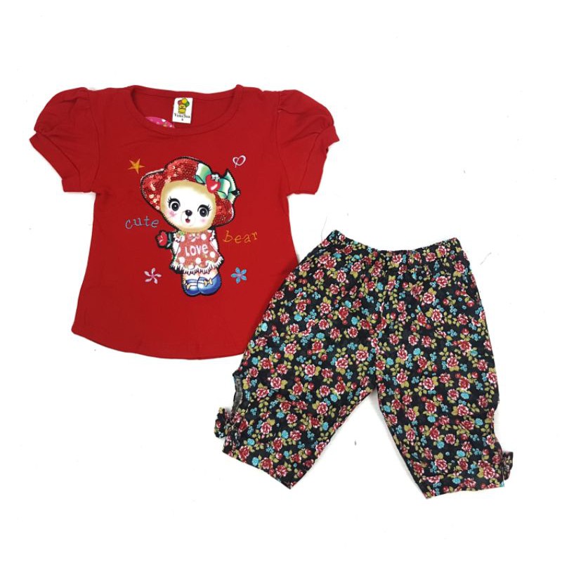 Setelan fashion baju anak perempuan motif cute bear (sr.230)