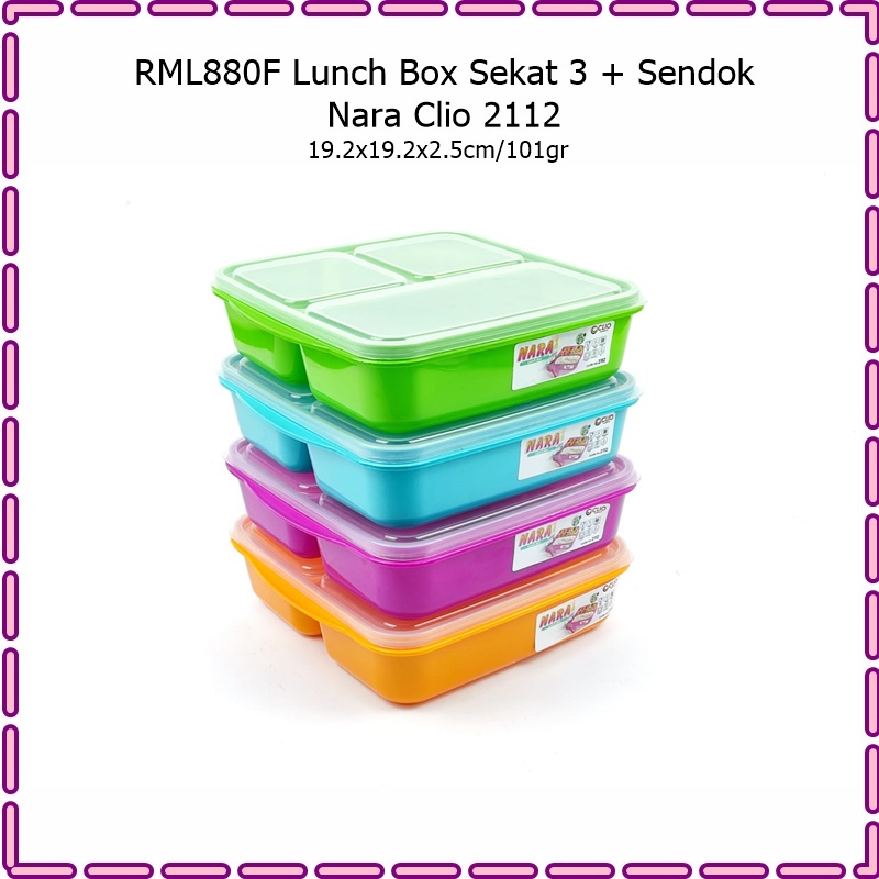 RML880F Lunch Box/Kotak Makan Sekat 3 + Sendok Nara Clio 2112