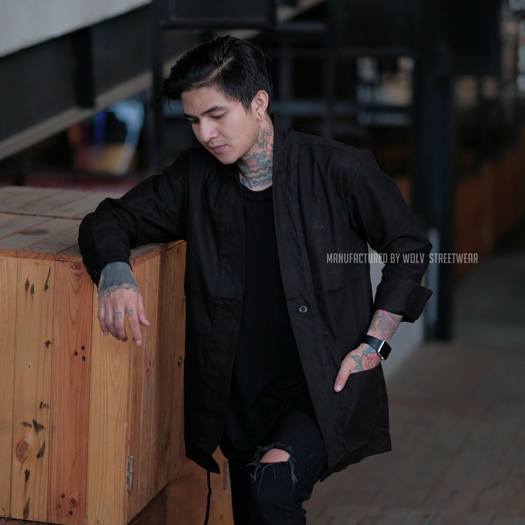 Jaket Kimono Outer Pria Lengan Panjang Grazzi Arrival Canvas Korean Style Street Wear