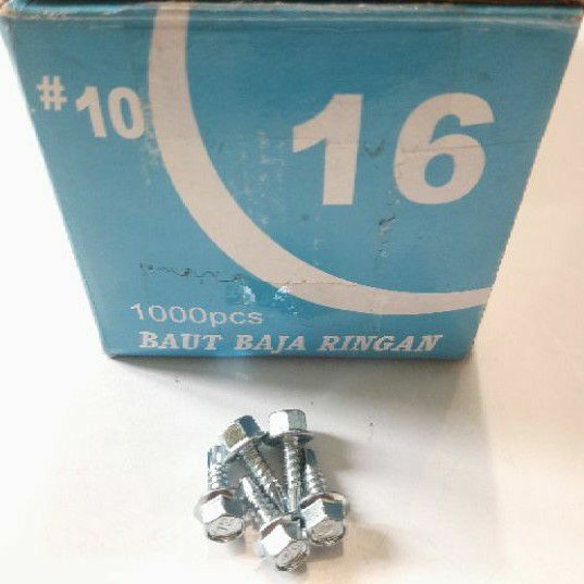 Baut skrup baja ringan 10 × 16 isi 1000pcs atau Baut roofing