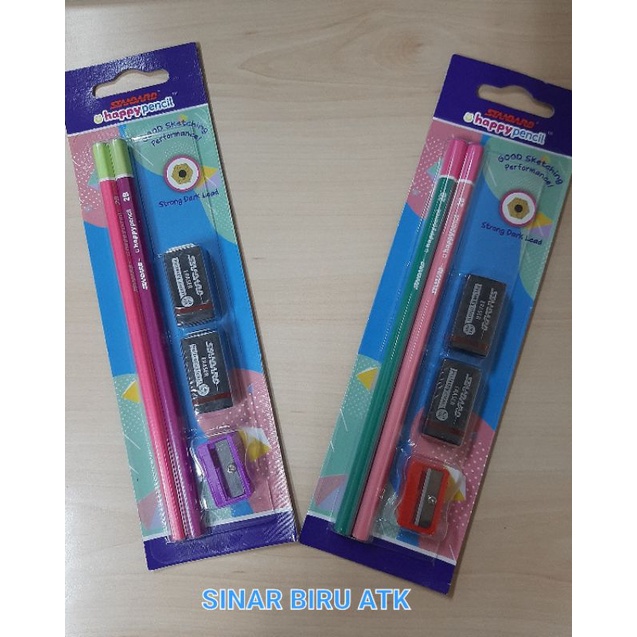 Jual Happy Pencil 2B Paket , Penghapus Dan Serutan | Shopee Indonesia