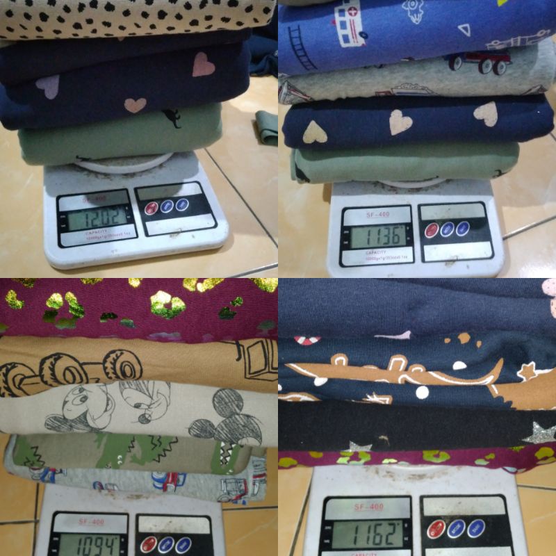 Kain Flecee Perca Potongan Sisa Bahan Flecee Motif RANDOM Kiloan Bahan Kaos 1KG (5-6Lembar)  Bahan K