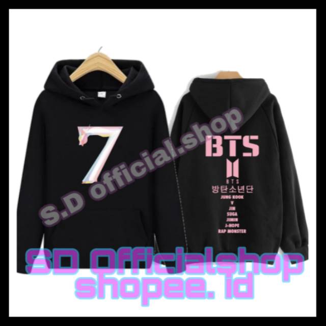 (BAYAR DITEMPAT)  Jaket hoodie kpop map of the soul 7 pink  full member belakang