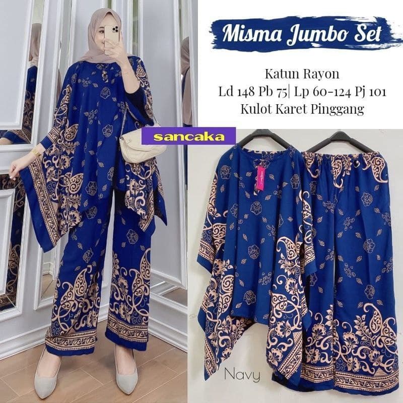 Misma One Set Jumbo Katun Rayon Tidie Premium Busui Setelan Wanita Waka Waka Set Celana Kulot Bigsize LD 140 cm