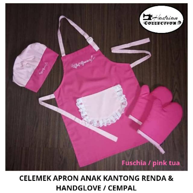 Celemek Topi Koki Anak dan Dewasa Model Kantong Renda | Celemek anak Custom nama | Celemek Masak Anak | Apron Anak | Celemek Anak Murah Best Quality Premium ( BISA CUSTOM BORDIR NAMA )