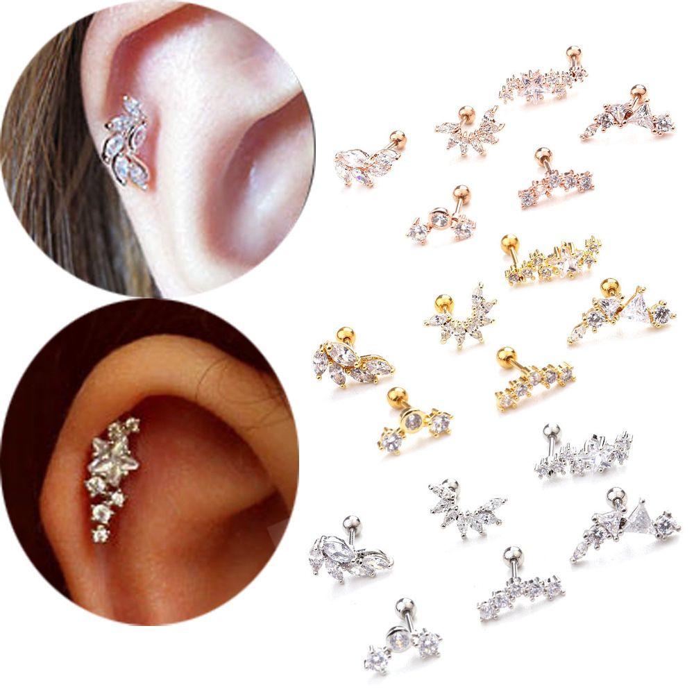 Lily 1PC Anting Tindik Rose Gold Silver Emas Sekrup Belakang Bintang Daun Stainless Steel