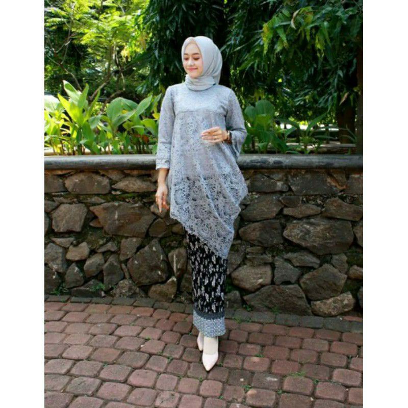 Setelan kebaya tunik miring brokat / kebaya menceng / kebaya wisuda