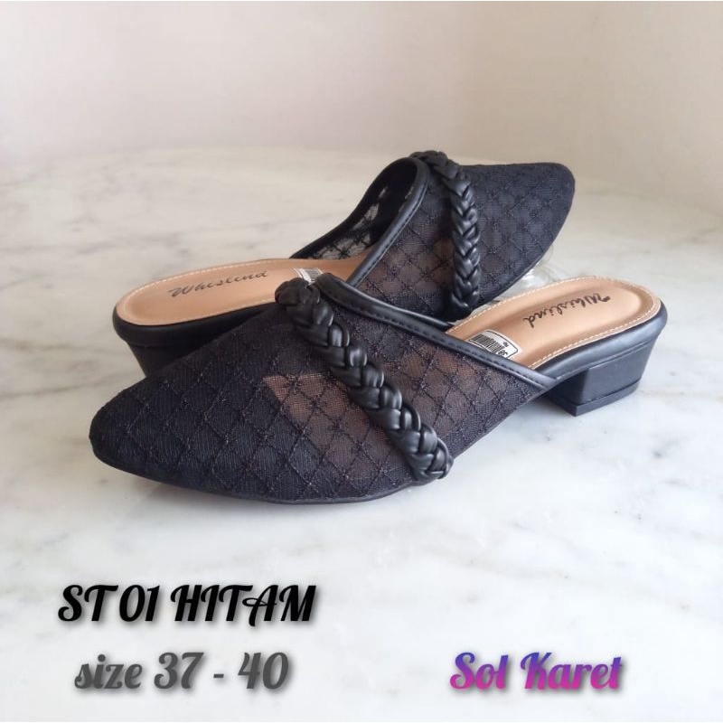 WHISLIND - SEPATU SENDAL SLOP MULES BROKAT JALA HAL 3 CM SOL KARET