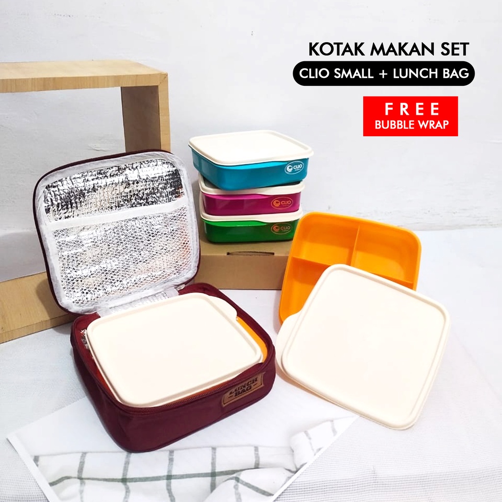 Jual Kotak Makan Set Tas Bekal Mini Lunch Box Polos Lunch Bag Tempat Makan Plastik Clio Tepak 7916