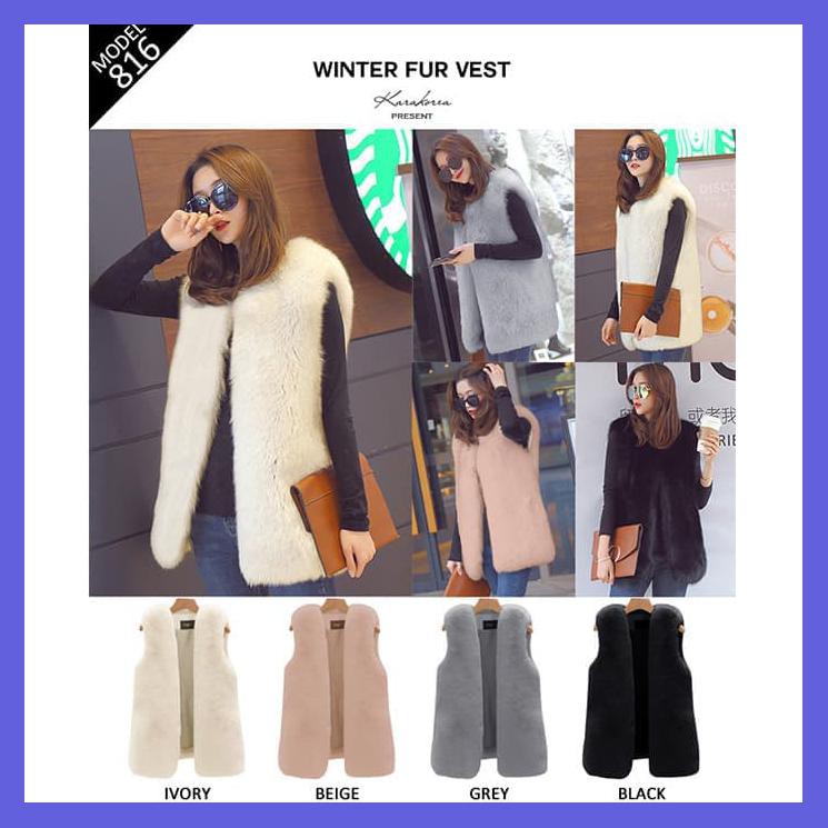 (#816)WINTER FUR VEST/JAKET MUSIM DINGIN/JAKET WINTER/JAKET SPRING - HITAM