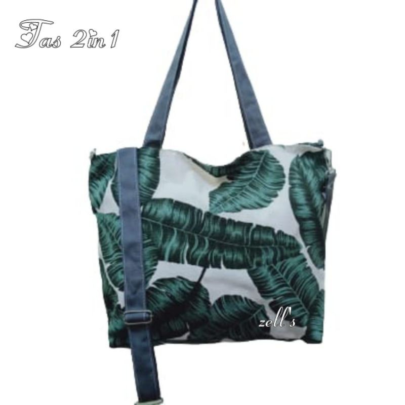 cod bayar di tempat tas 2in1 kanvas tropical bisa selempang bisa jinjing by zellshop