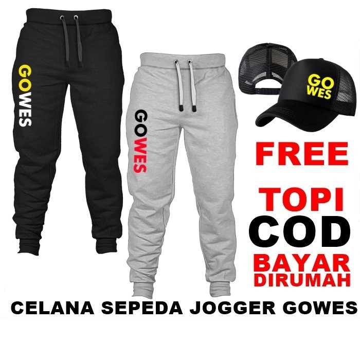  Celana  GOWES  Jogger Panjang  Bonus Topi Sepeda Bersepeda 