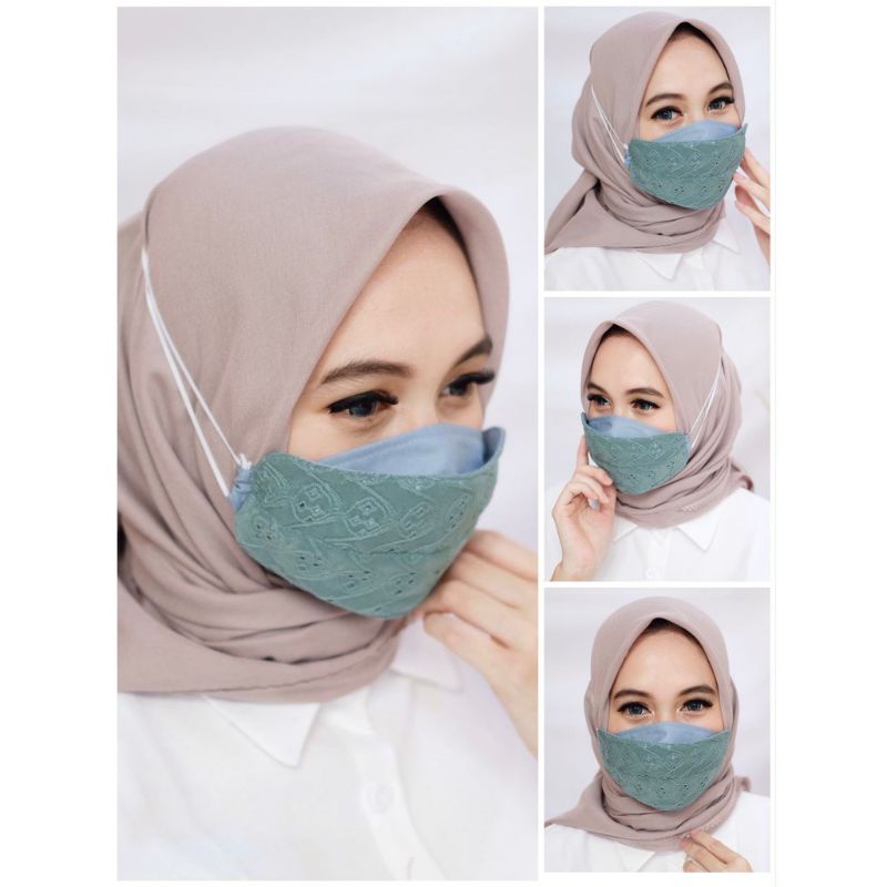 MASKER HIJAB KAIN BRUKAT NON GLITER MASKER PESTA MASKER LEBARAN MASKER NON MEDIS MASKER WANITA MASKER 3D MASKER HIJAB