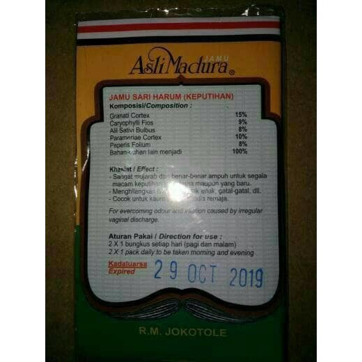 

Jamu Sari Harum ( Keputihan) Asli Madura