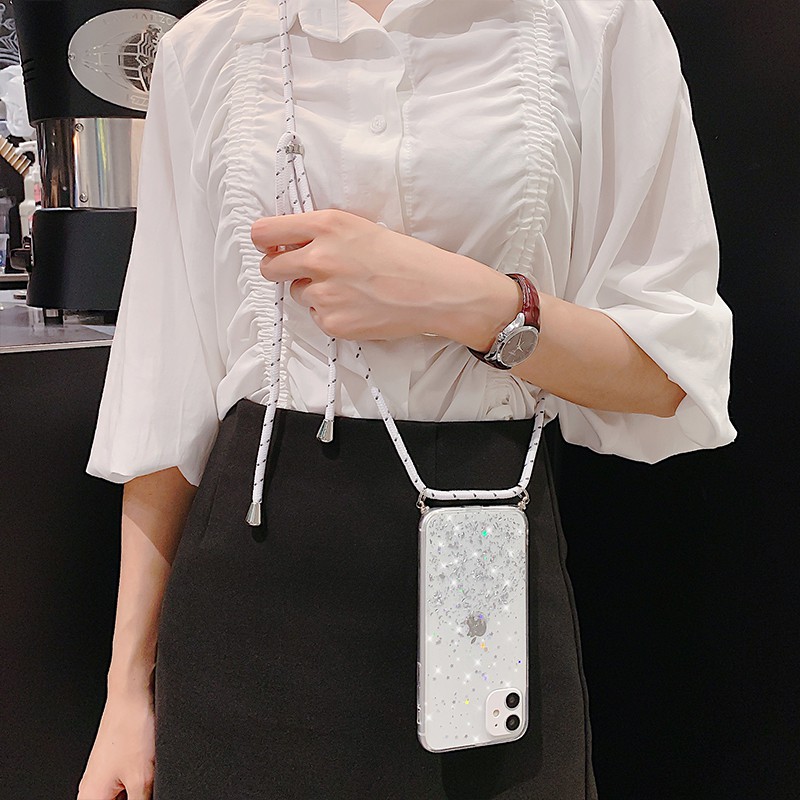 CASING SAMSUNG NOTE 8 NOTE 9 SOFT CASE CLEAR GLITER LANYARD