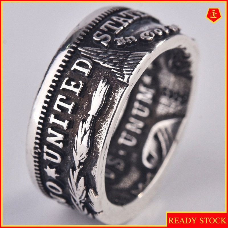 [Ready Stock]S925 Silver Retro Personality Motto Coin Ring