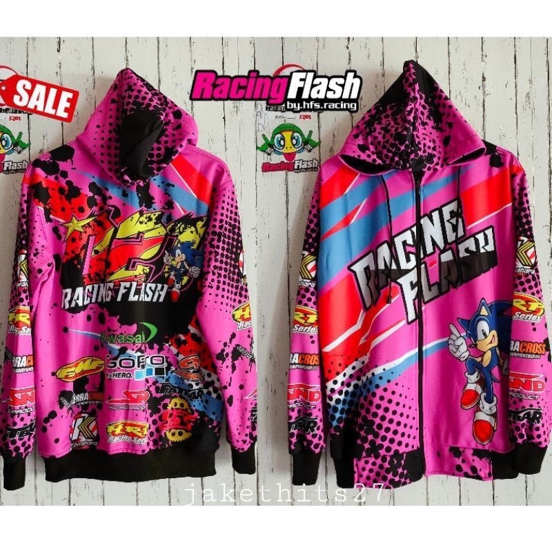JAKET RACING FLASH SONIC PINK HOODIE SWEATER JACKET RACING PRIA WANITA HODIE SWITER SWEETER SEETER H