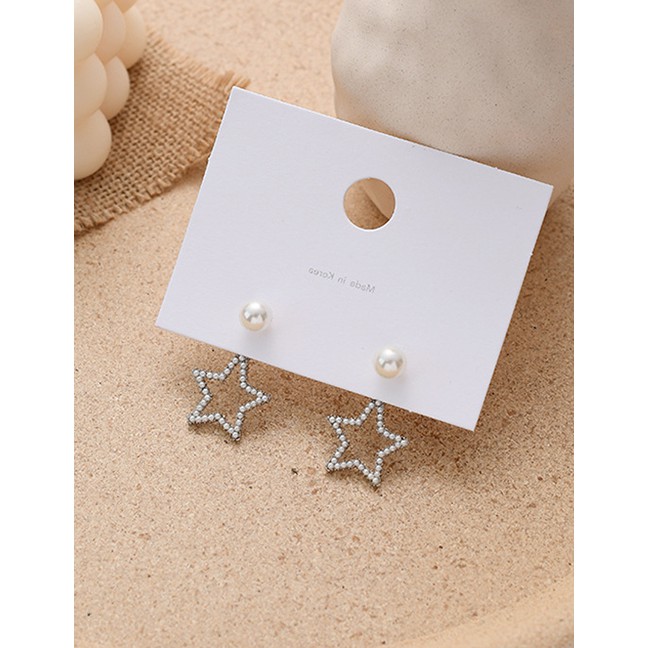 LRC Anting Tusuk Fashion Pentagram Pearl Cutout Alloy Earrings K04145